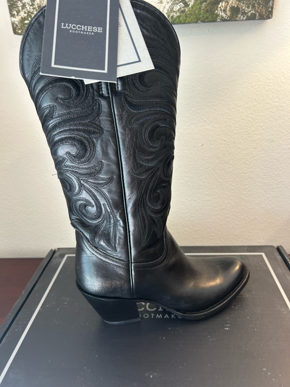 Lucchese Black Embroidered Leather Western Boots – NEW